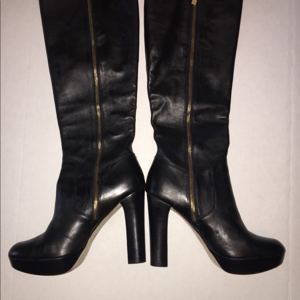 Michael Kors Black Leather Platform Boots  9 1/2